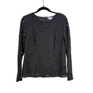 Boden Zeta Black Lace Ponte Long Sleeve Blouse Size 8‎